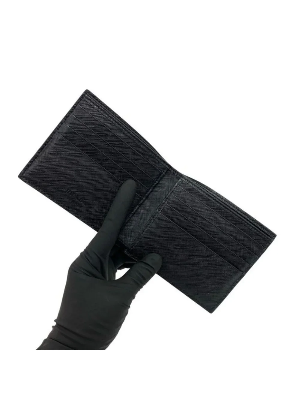 Prada Logo Saffiano Croco Embossed Leather Bifold Wallet Black - Picture 7 of 10